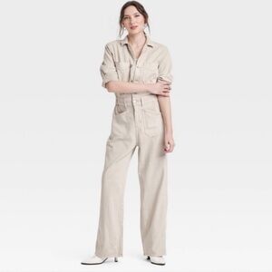 Universal Thread Off White / Light Khaki Denim Jumpsuit NWT